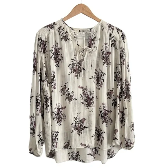 Aritzia Wilfred Floral Flowy Purple Cream Blouse - Picture 1 of 12